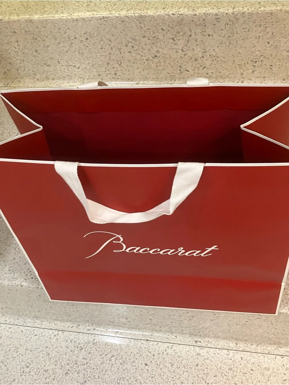 Baccarat Red Tote with White Script Logo 20 x 18 x 9.5” NEW❤️❤️